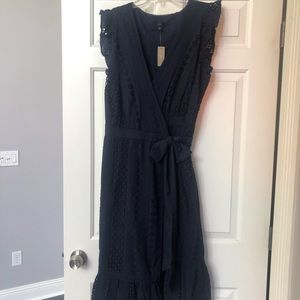 J Crew Midi Eyelet Navy Bow Dress